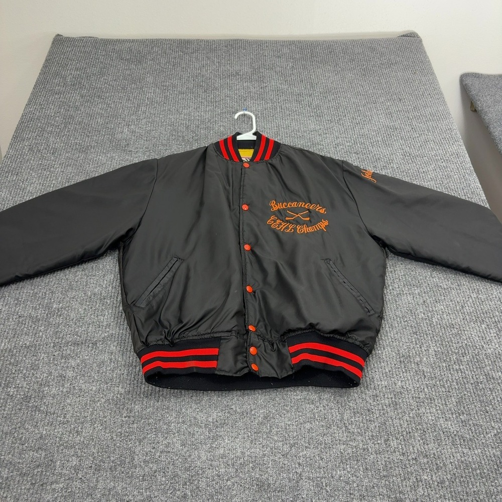 Vintage Buccaneers Alvin Jacket Mens XL Black Satin ECHL Champs Varsity Sporty